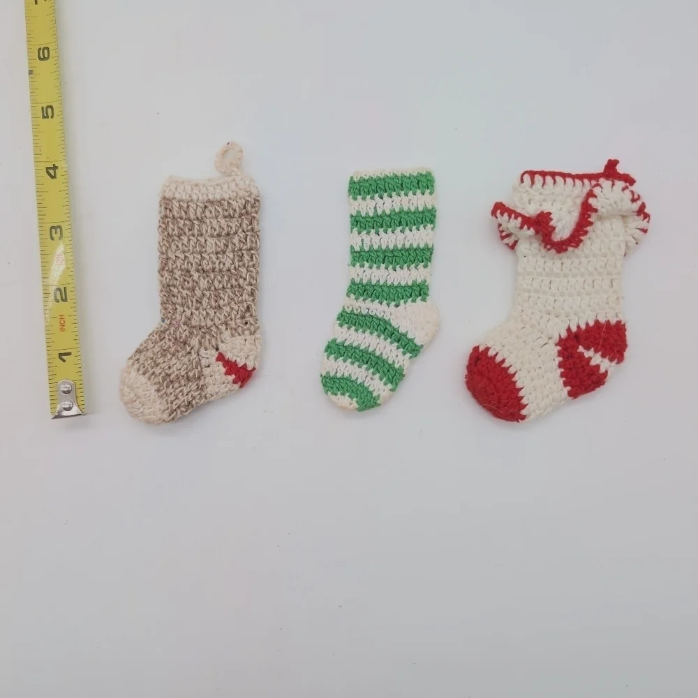 Set of Three Knitted Mini Christmas Stockings